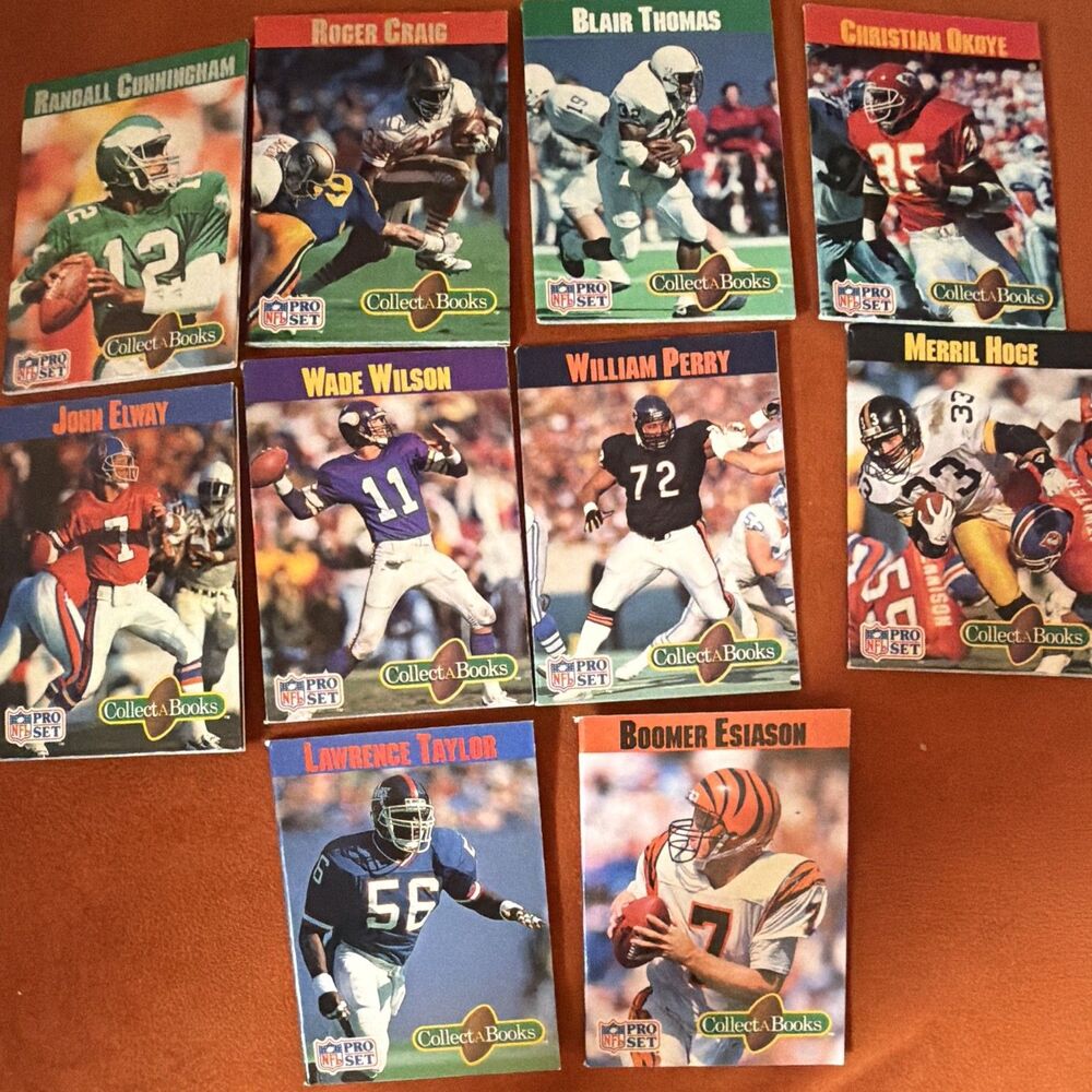 Pro Set 1990 Collect-A-Books NFL 9-Card Lot Cunningham, Elway, Okoye